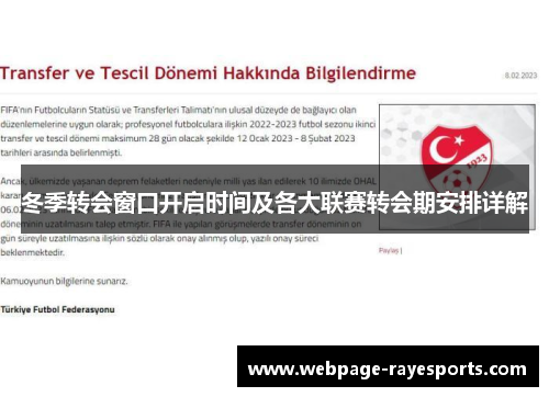 冬季转会窗口开启时间及各大联赛转会期安排详解
